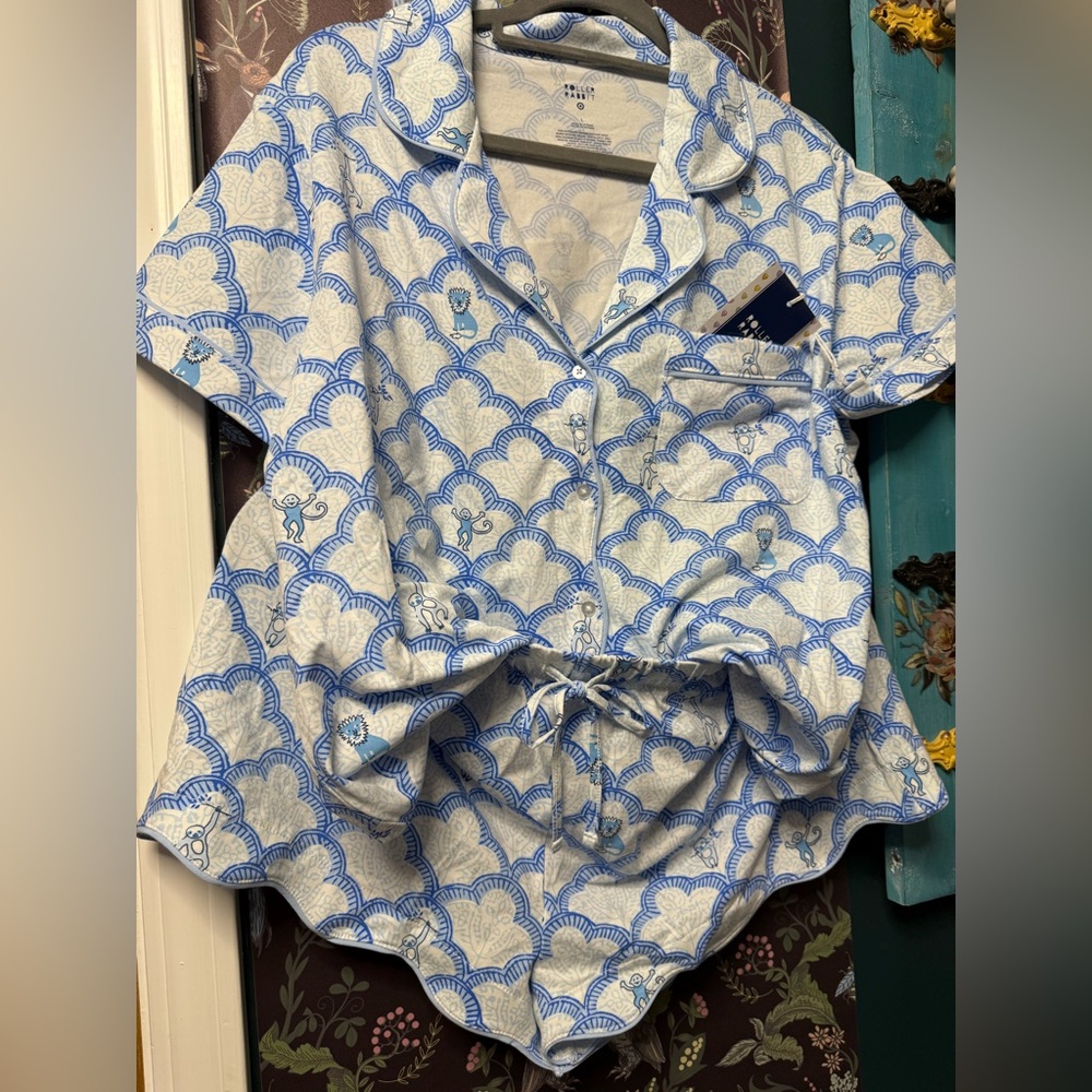 Roller Rabbit x Target Collab Cloud Print Pajama Set in Blue and White NWT